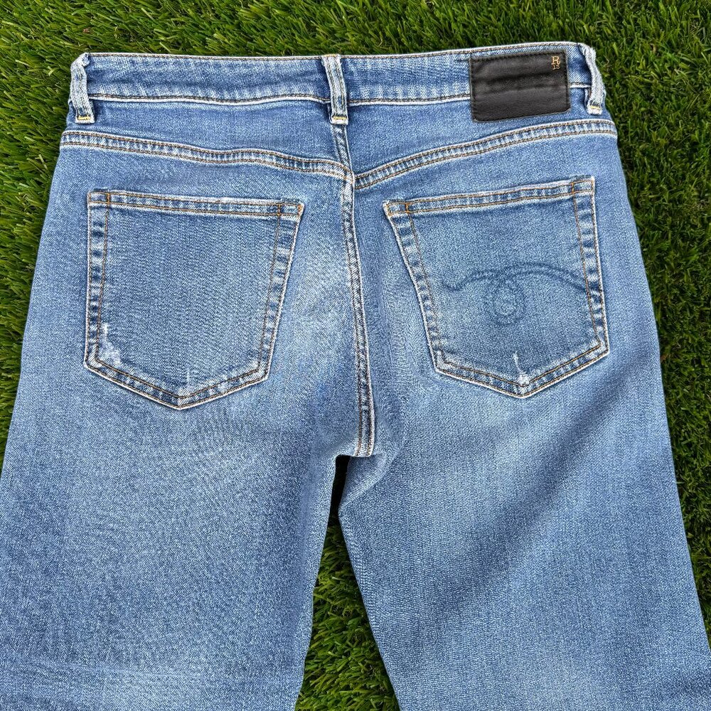 R13 Straight Boy Cropped Distressed Jeans Raw Hem Size 26